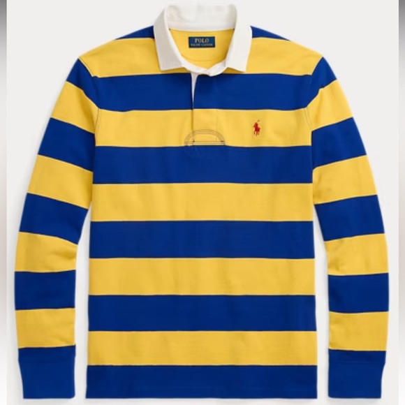 NWT The Iconic Rugby Shirt Polo Ralph Lauren Men’s Sz L Navy/Yellow Stripe - Picture 2 of 6